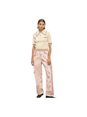 ALÉMAIS Beige & Brown Sora Short Sleeve Knit Polo Tee Size 4